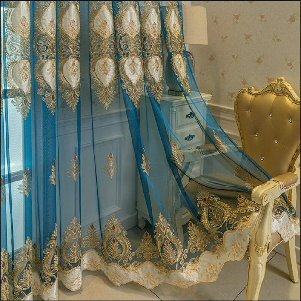1 Pair European Jacquard Sheer Curtains Luxury Embroidered Tulle Curtains for Li