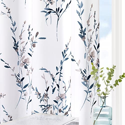 Blue and White Floral Light Filtering 52″W x 84″L (Pack of 2) A-navy Blue