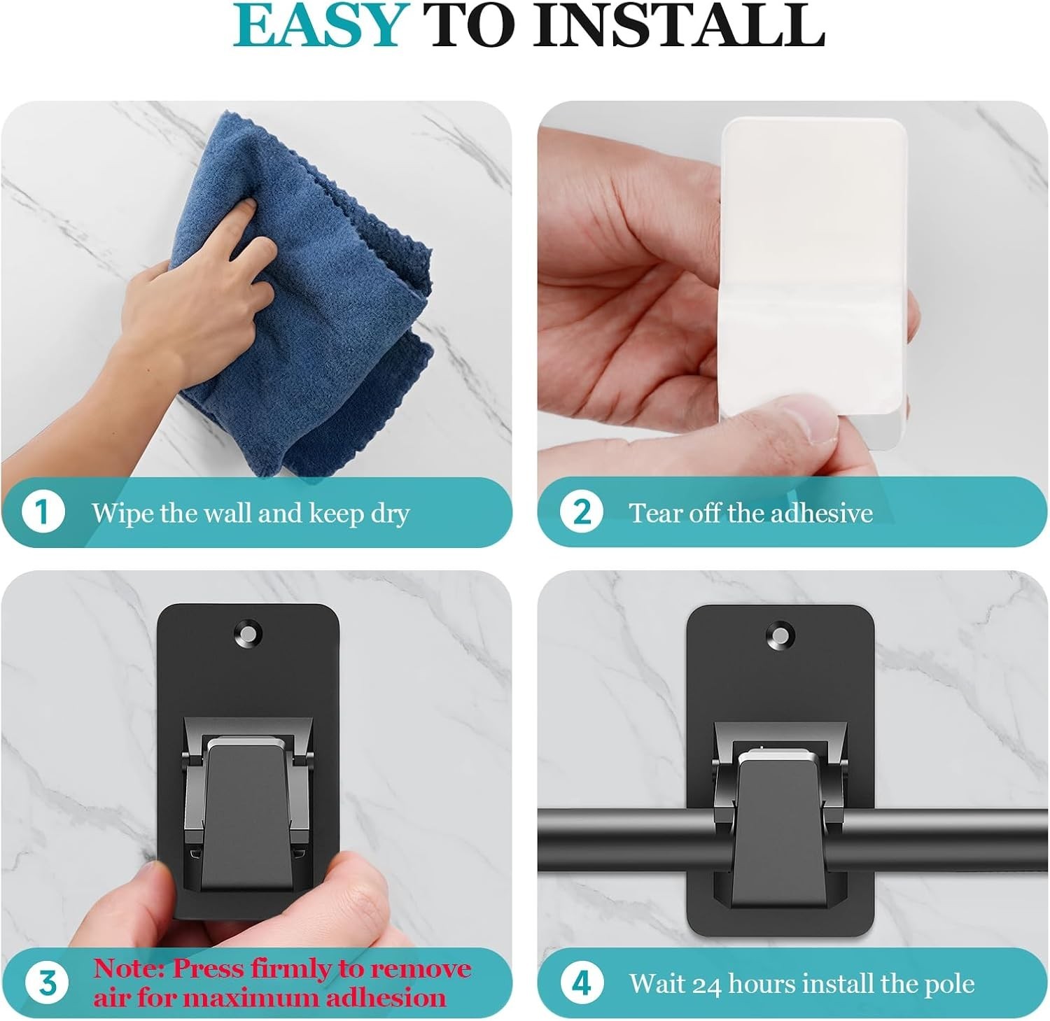 Adhesive No Drill Curtain Rod Brackets – Heavy Duty 30LB Holders for Bathroom…