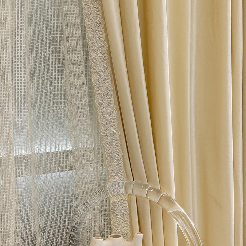 beige flannel costom American lace cloth window blackout curtain tulle M1849