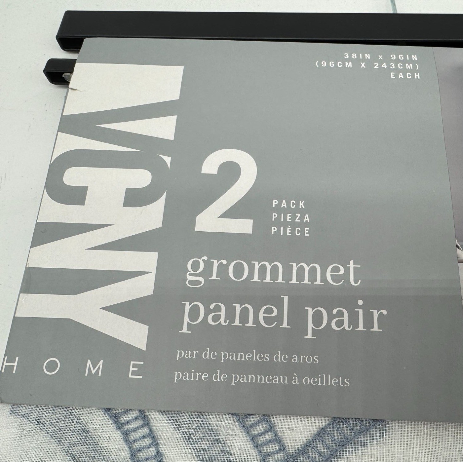 NEW VCNY Home Stone Blue Sheer Charlotte Curtain Panel Set of Two 38″ x 96″