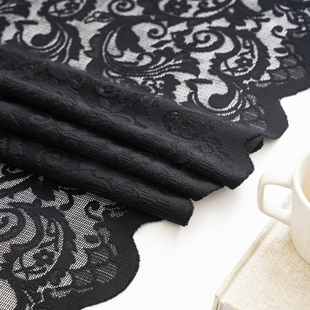 Black lace curtains, 24 inches long,2 pieces, dimensions:52 inches × 24 inches.