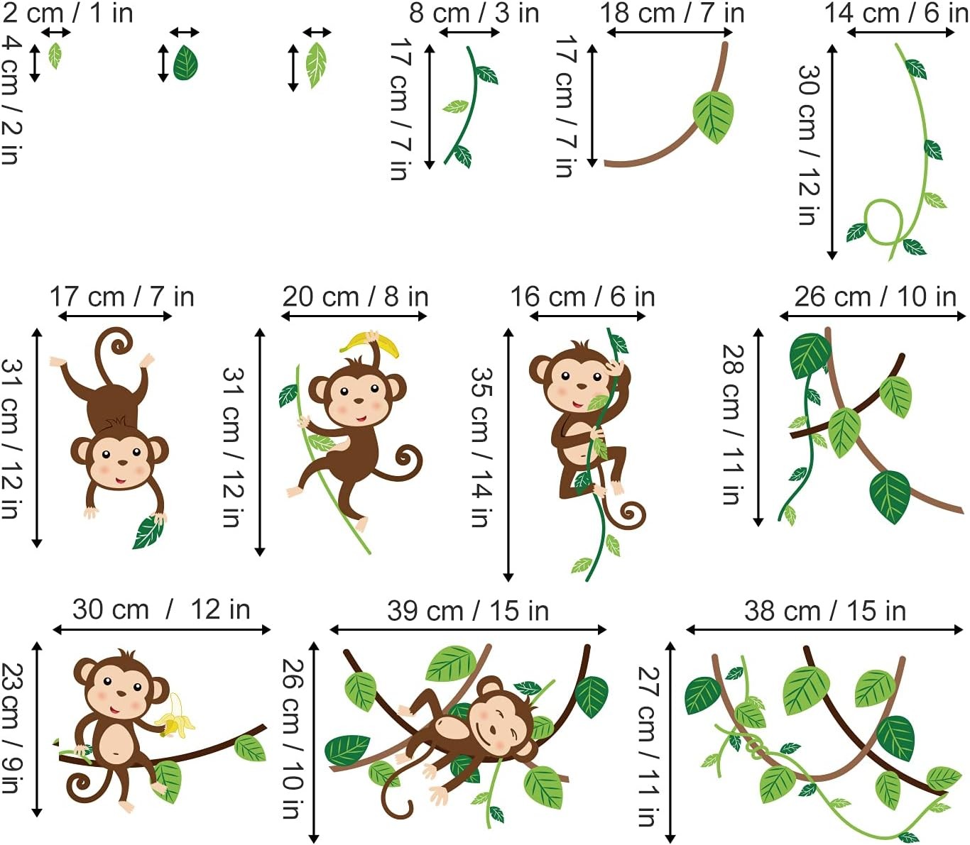 decalmile Monkey Climbing Tree Wall Decals Jungle Animals Stickers A