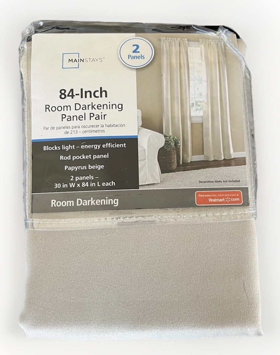 84 in Room Darkening 2 Panel Pair. 2 Panels 30 in W x 84 in L Each Papyrus Beige