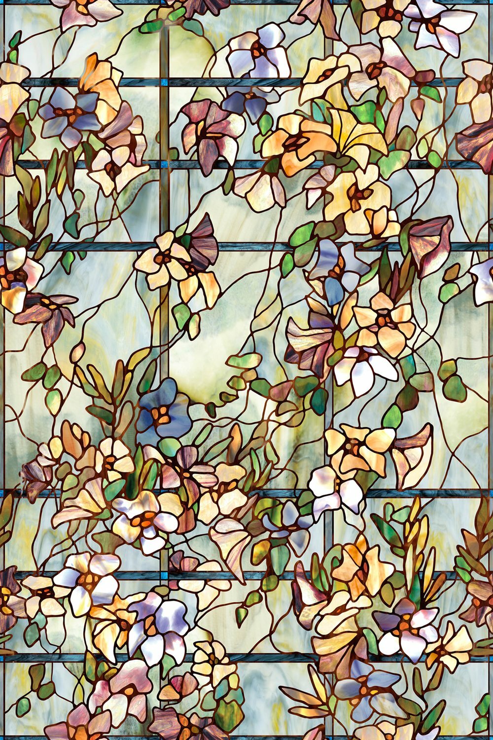 New 24×36 FLORAL TRELLIS Stained Glass Privacy Static Cling WINDOW FILM