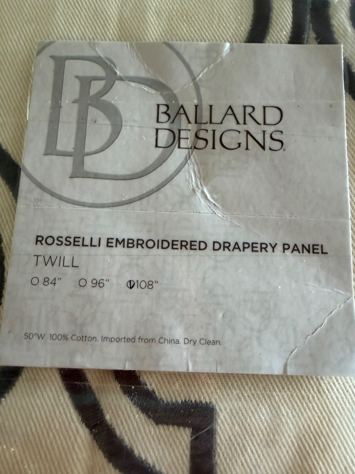 New Ballard Rosselli Set of 2 Embroidered Drapery Panels, 50”x108” Cream/Steel