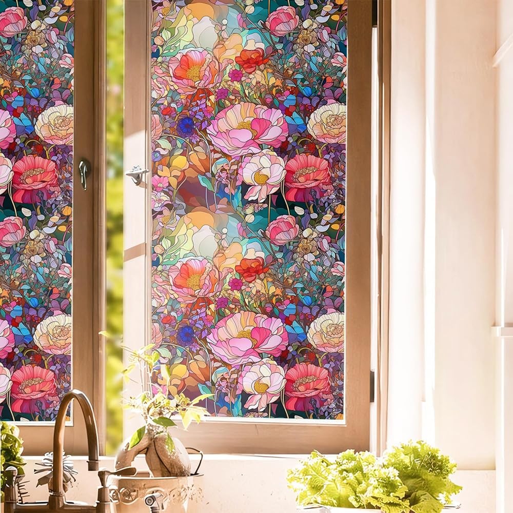 Colorful Pink Red Stained Glass Flowers Blue Purple Wildflowers Window Films …