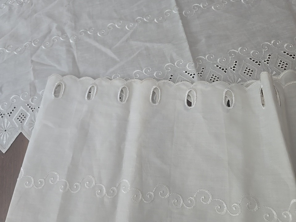 2 white curtain panels Grommet Eyelet Embroidered Edge needs hemmed ROMANCE