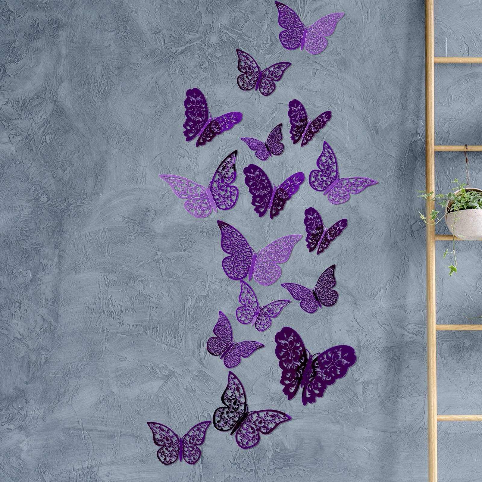 72 Pieces 3D Butterfly Wall Decals Sticker Decal Decor Art Purple