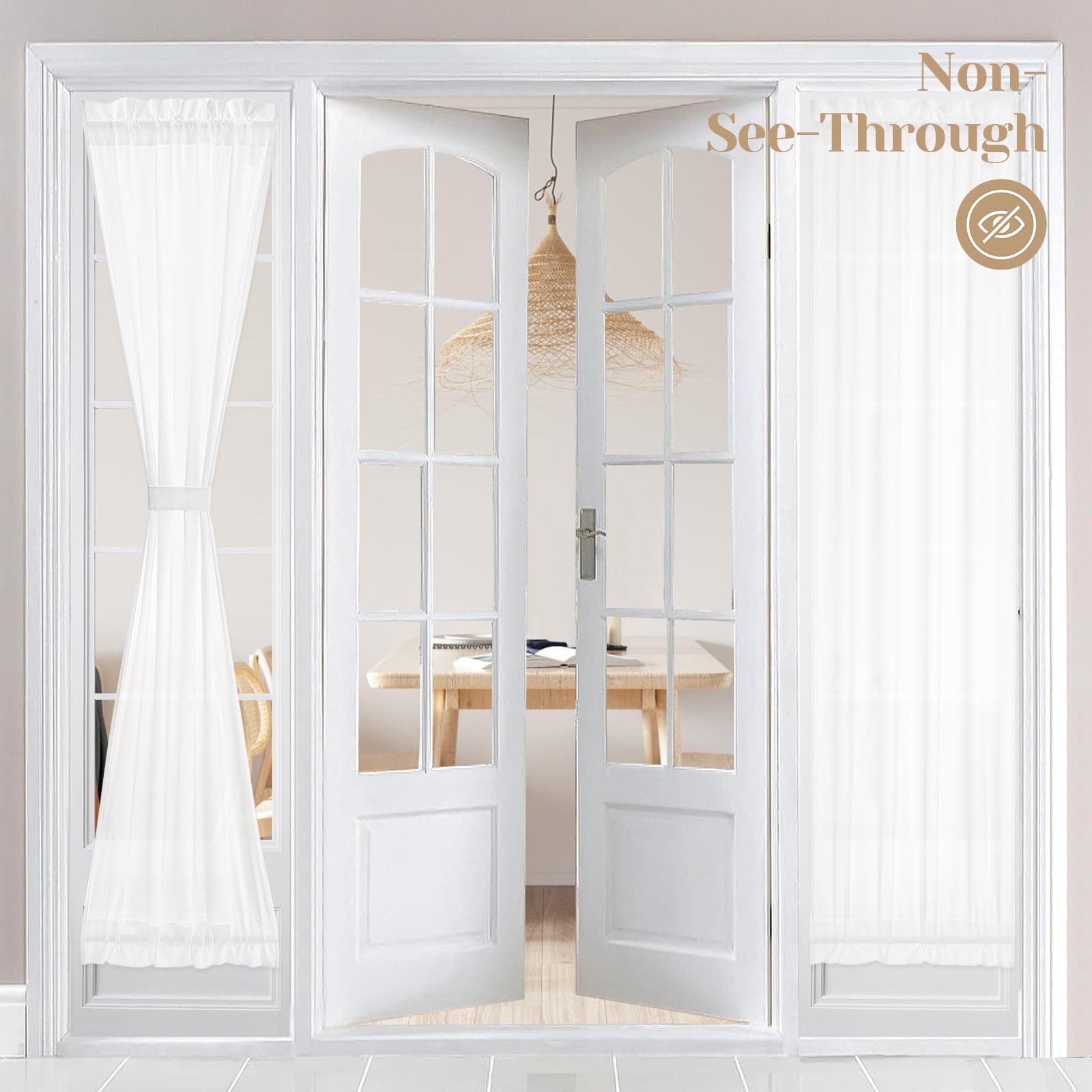 French Door Curtains Non-See-Through Privacy White 26W X 72L Inch Set of 2