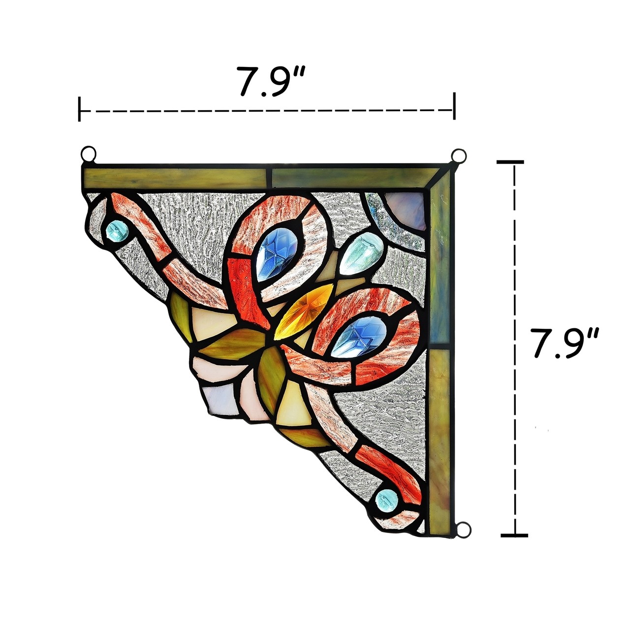 Stained Glass Corner Window Panel 8″ Victorian Handcrafted PAIR Art Glass