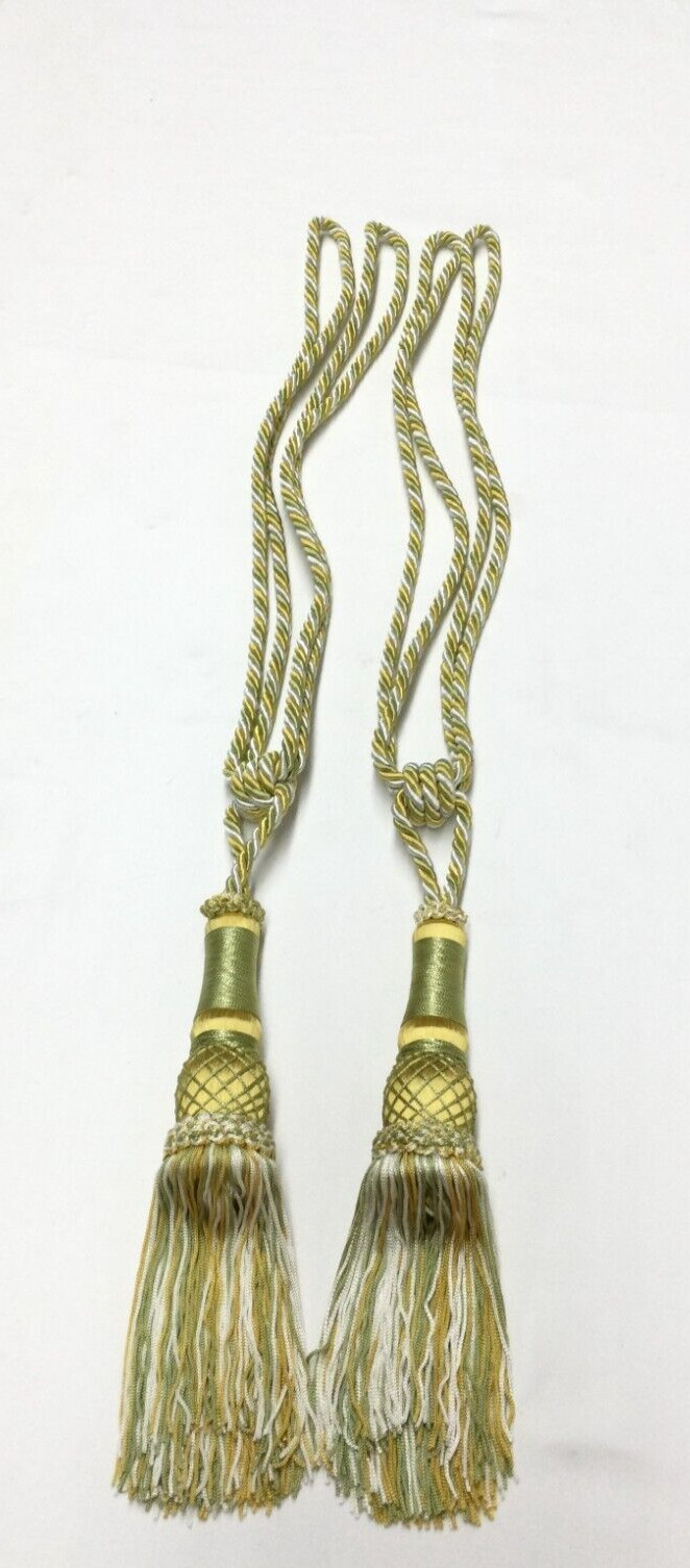 1x – Drapery Curtain Tie-Back w/ Tassel – lime green Gold & White multi color