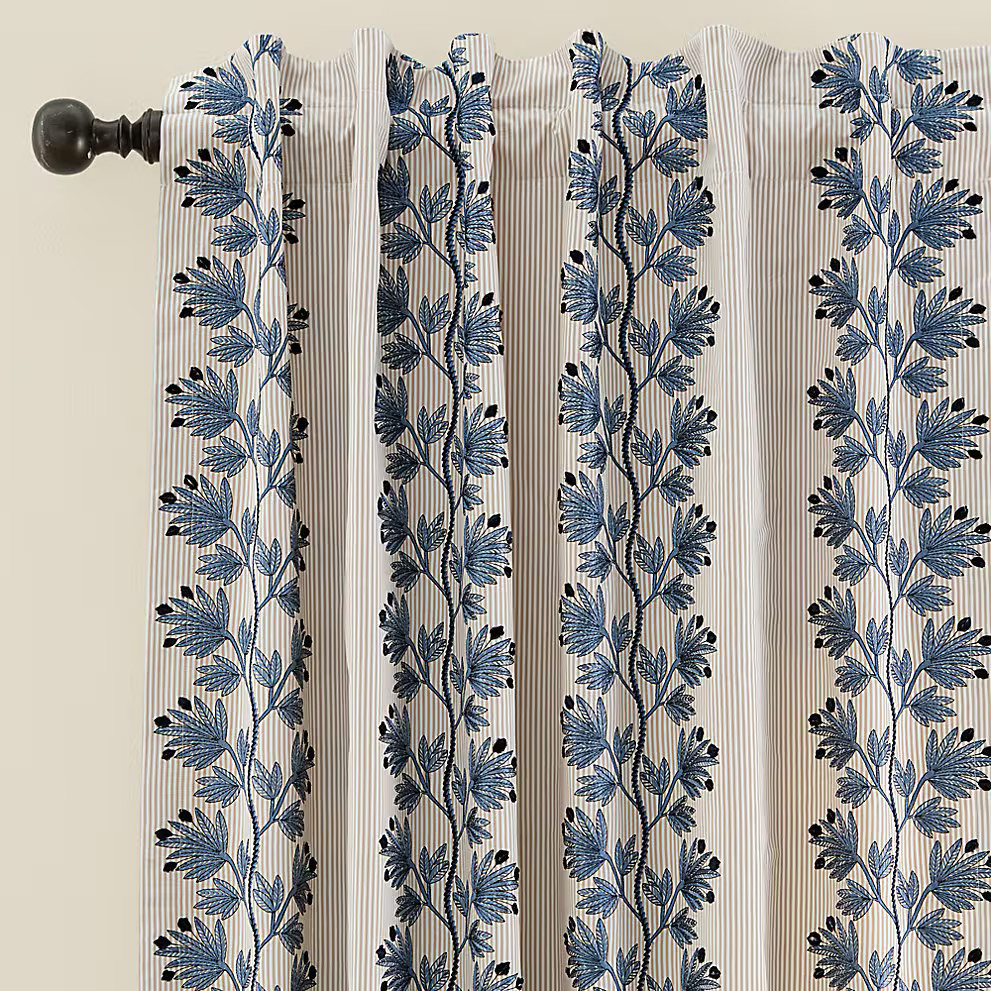 Ballard Designs Apolline Embroidered Stripe Drapery Panel…