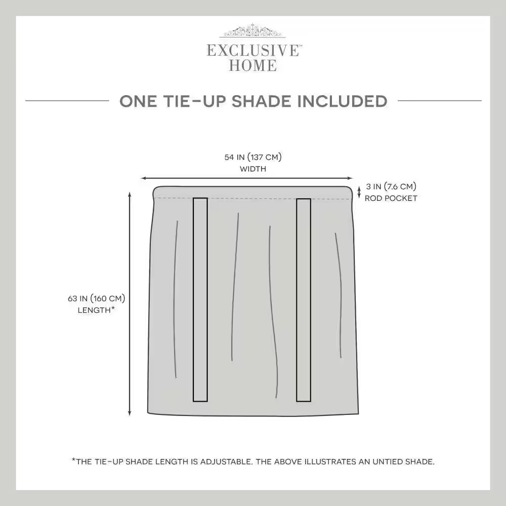 Belgian White Solid Sheer 3″ Rod Pocket Tie up Shade, 54 In. W X 63 In. L