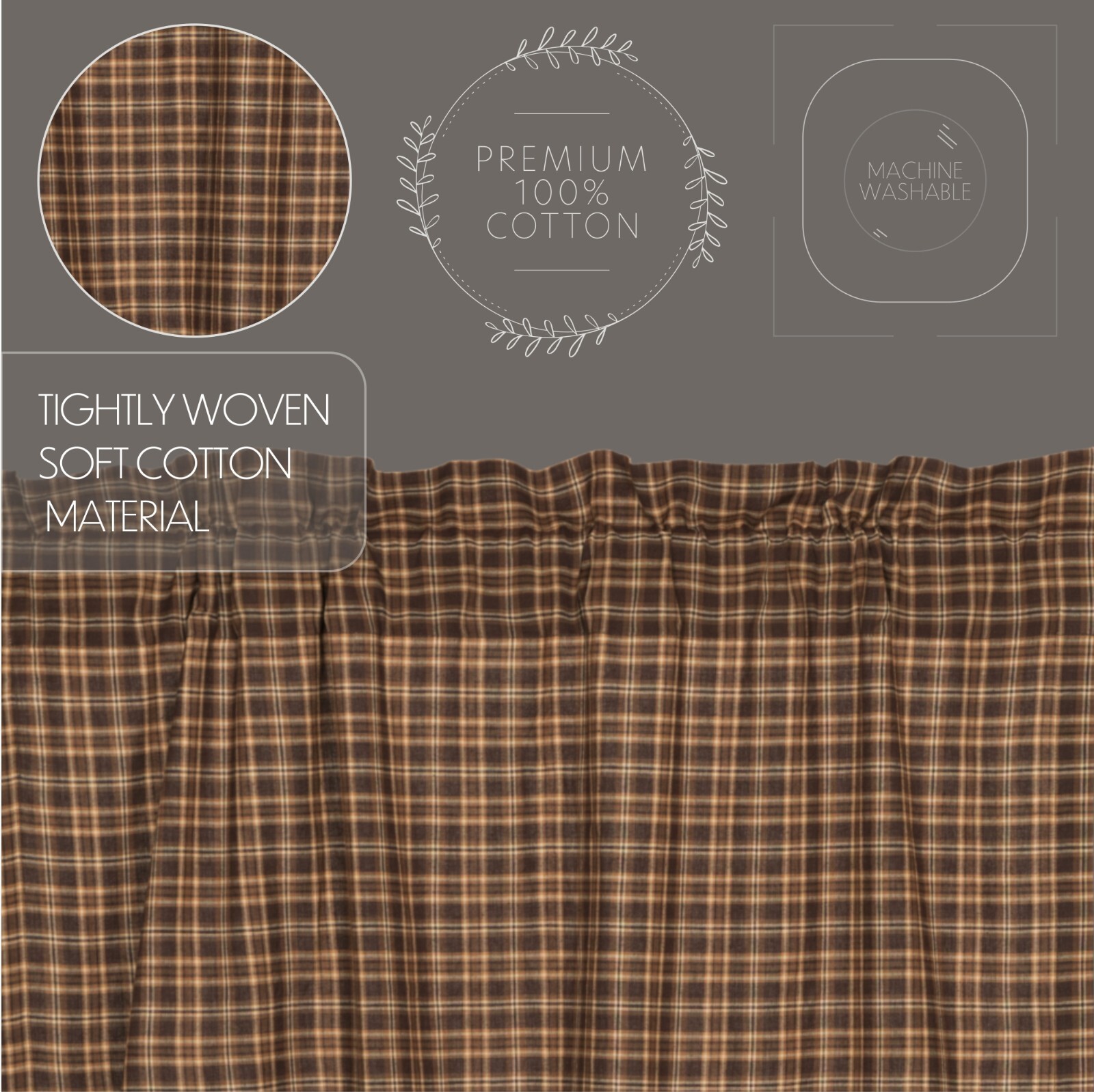 Prescott Plaid Tier Set 36″ Long Cotton Country Farmhouse VHC Brands Brown Tan