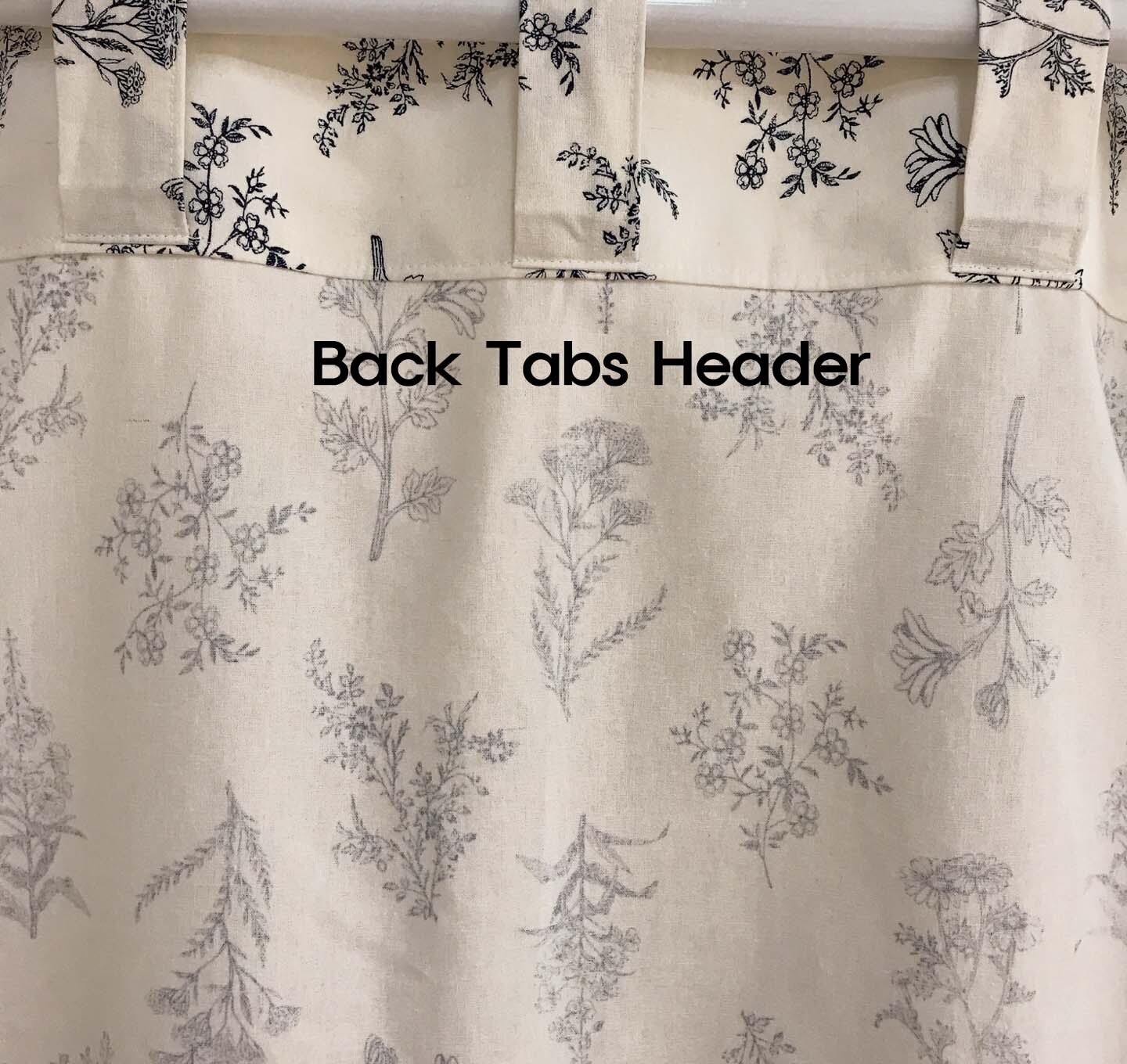 Modern Vintage Handmade Grayish Blue Vertical Stripes Tiny Floral Beige Curtain