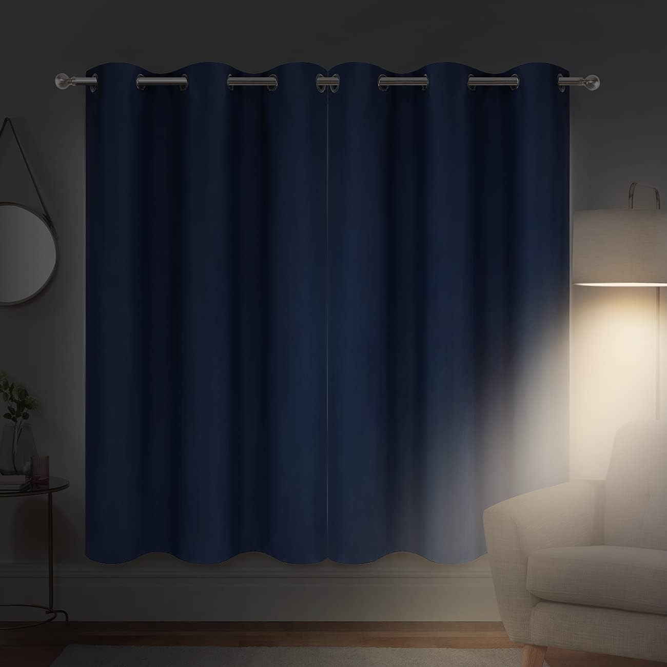 Navy Blue Grommet Blackout Curtains for Bedroom Thermal Insulated Room Darken…