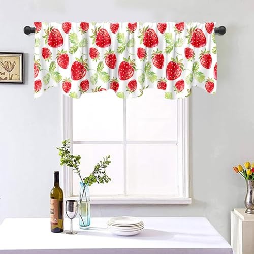 Red Strawberry Window Treatment Valance Summer Fruit Strawberry Window