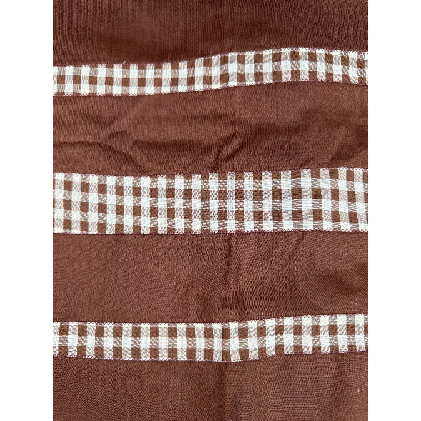 Vintage 1980s Handmade Brown Gingham Check Curtain Panels Set of 3 Cottagecore