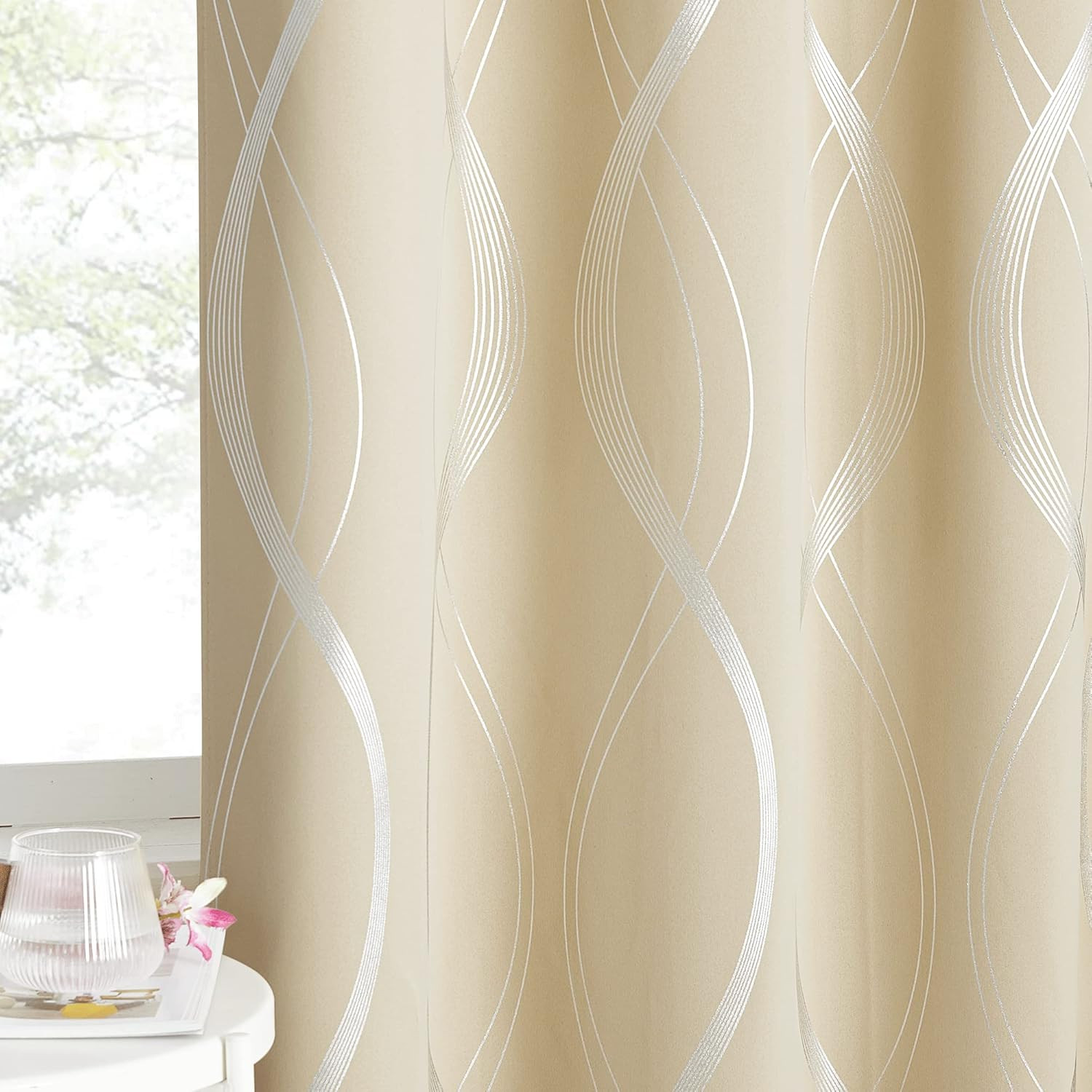 Room Darkening Curtains for Bedroom, Noise Reducing Thermal Insulated Wave Line