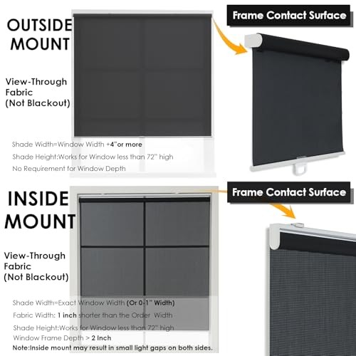 Cordless Roller Shades for Windows,Light Filtering Pull 55″W x 72″H Solar Black
