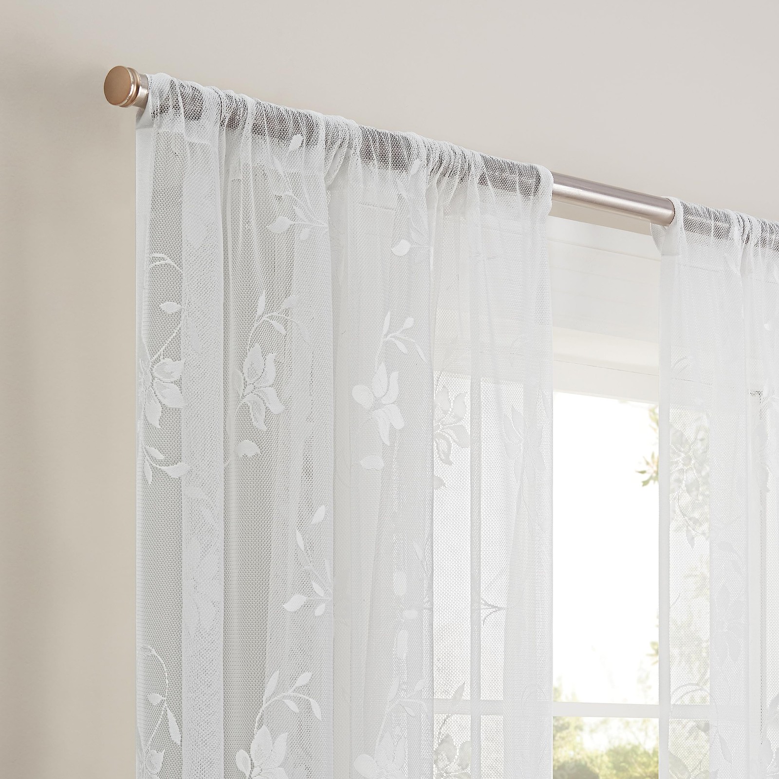 Sherry Lace Lightweight Elegant Floral Sheer Rod Pocket 54 in x 63 in White