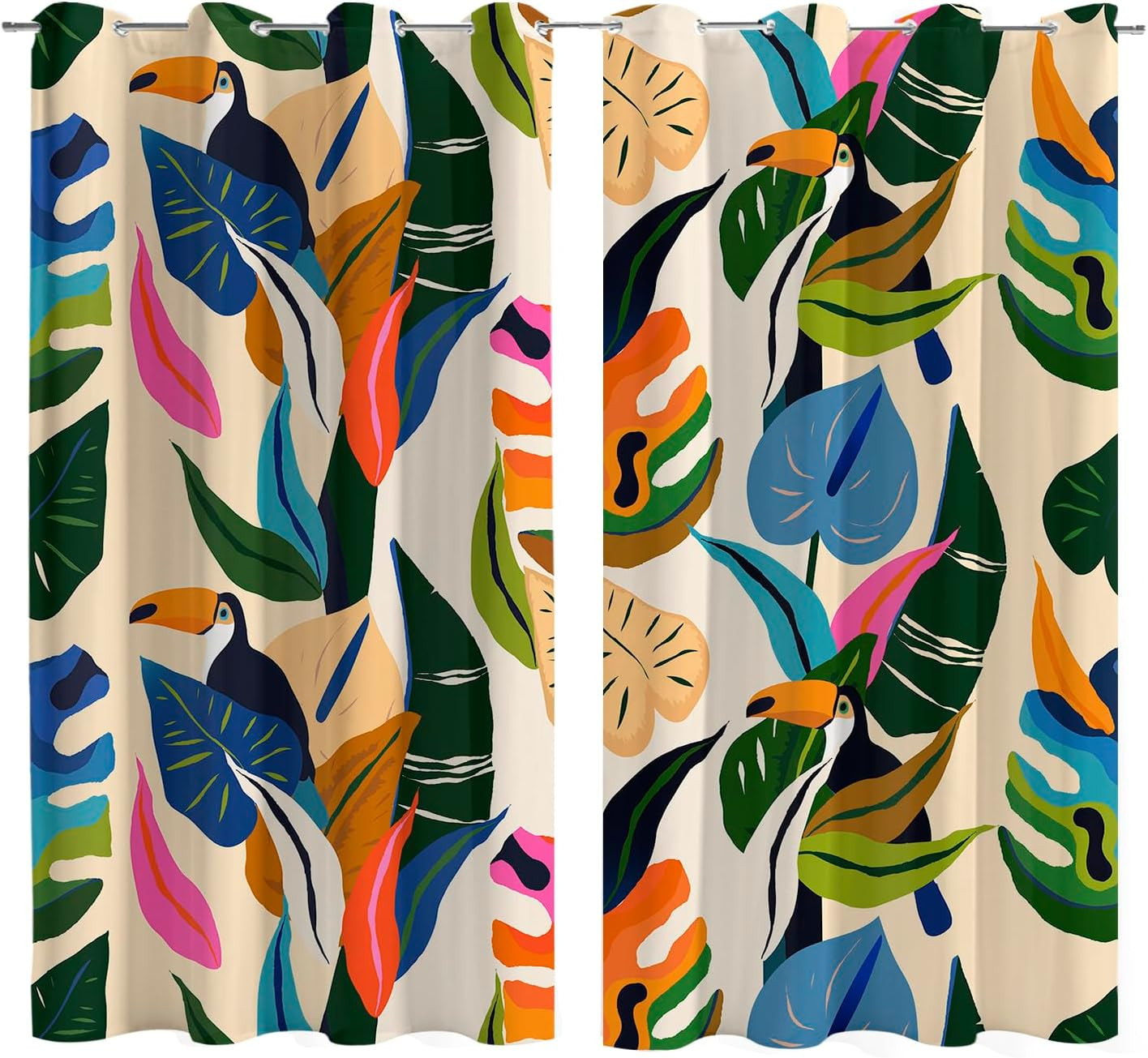 Colorful Tropical Plant Curtains Abstract Palm Leaf Window Treatments 84 Inch Lo