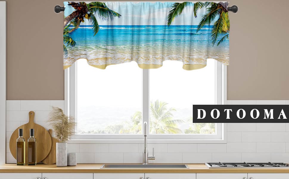 54×18 Inches Blue Sea Seaside Window Treatment Valance Coconut Tree Fine Summer