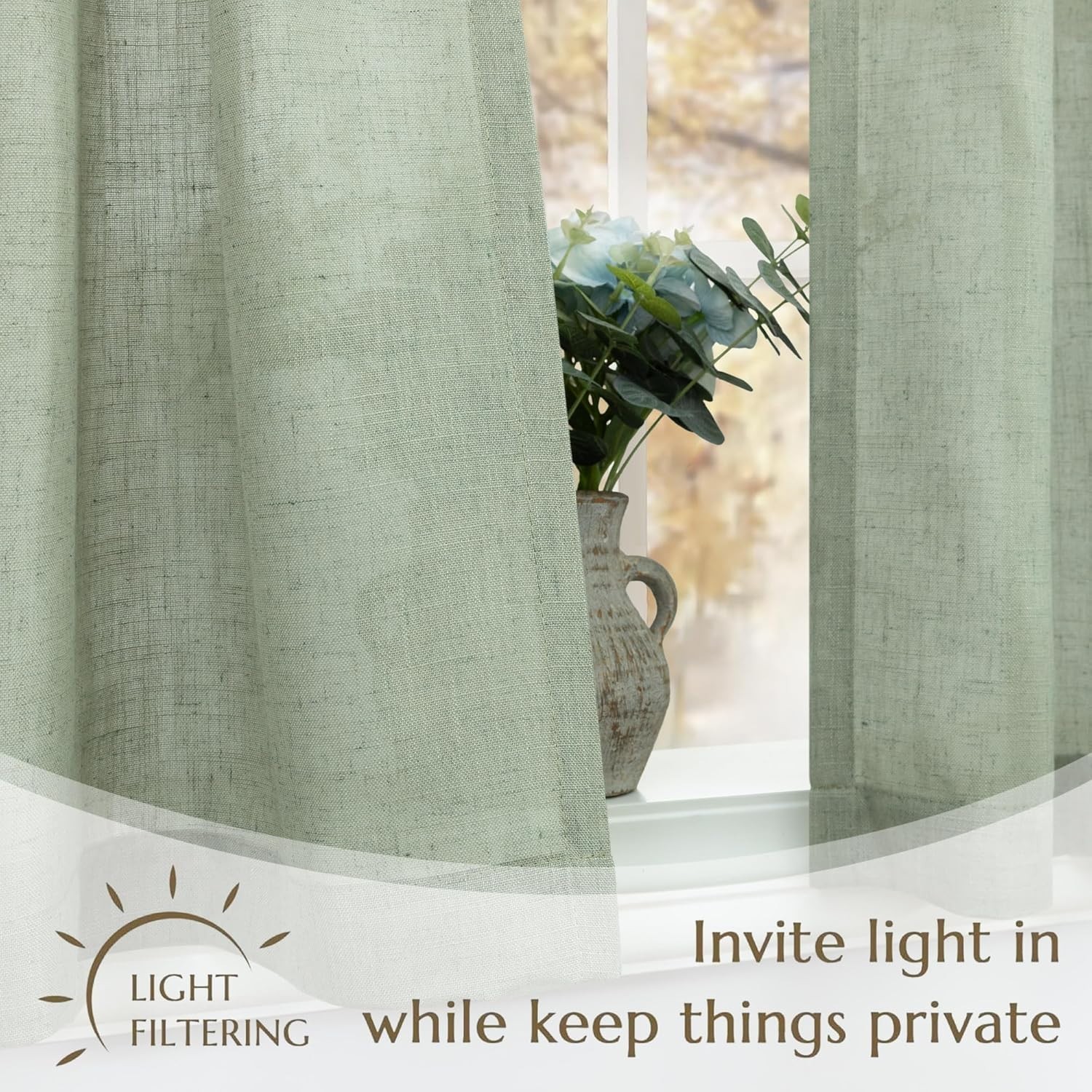 Cafe Tier Curtains 36 Inch Length 2 Panel 30″W x 36″L (Pack of 2) Sage Green