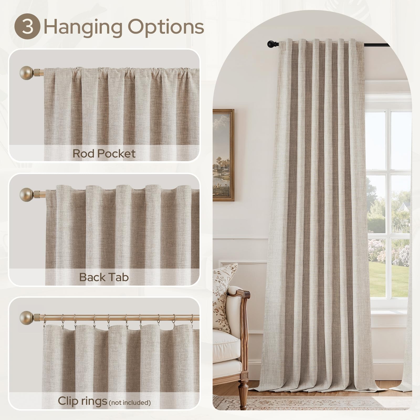 100% Blackout Faux Linen Curtains,Beige Modern Farmhouse Winter Boho Curtains…