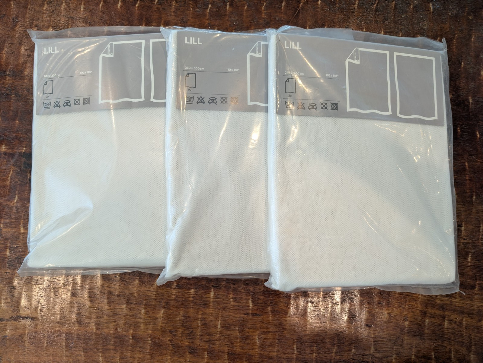Lot Of 3 IKEA 100.702.62 Lill Sheer White Curtains 2 Panels Each 110” x 118”