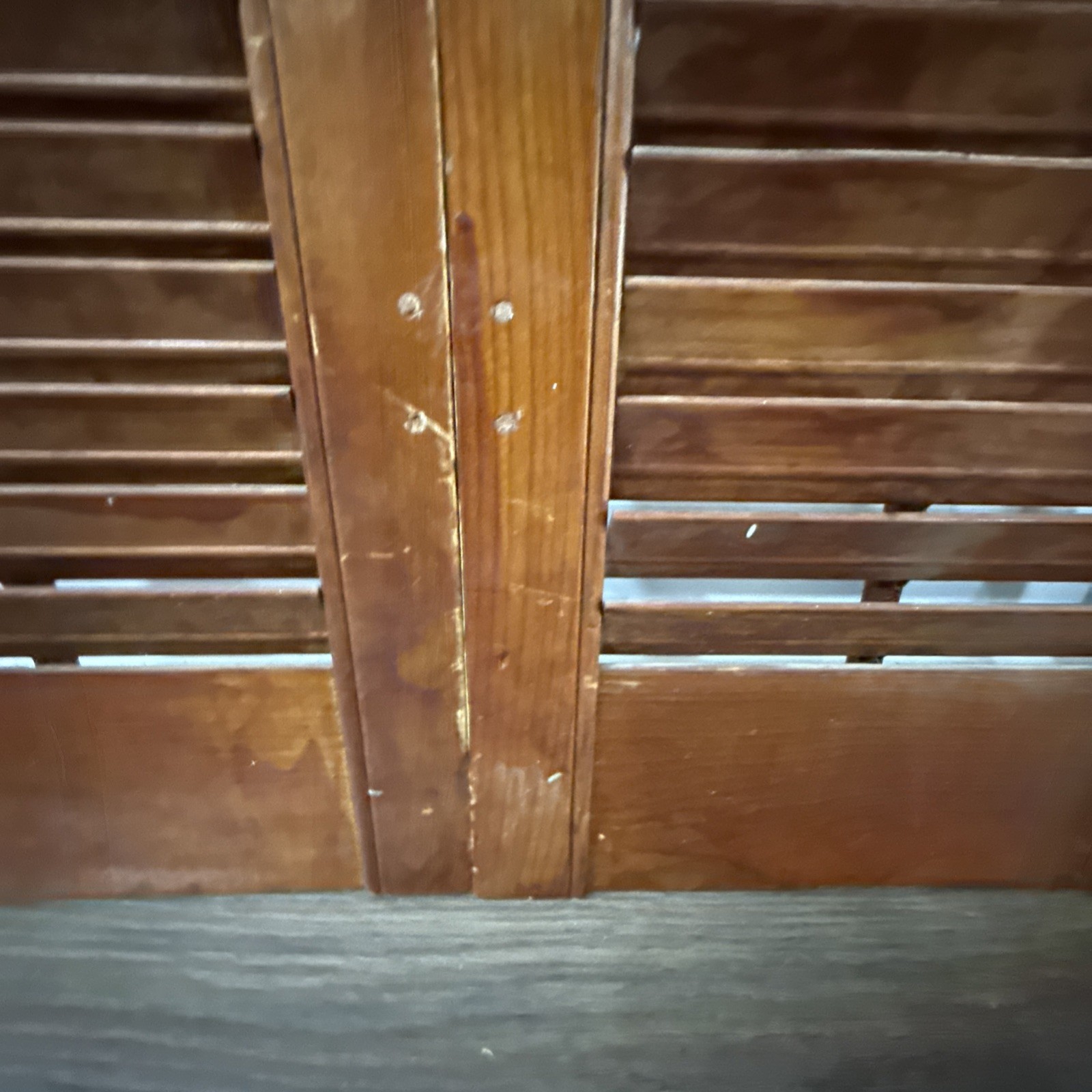 Vintage Plantation Window Shutters 2 Sets 28”Hx39”W Wood Interior Louver Brown.