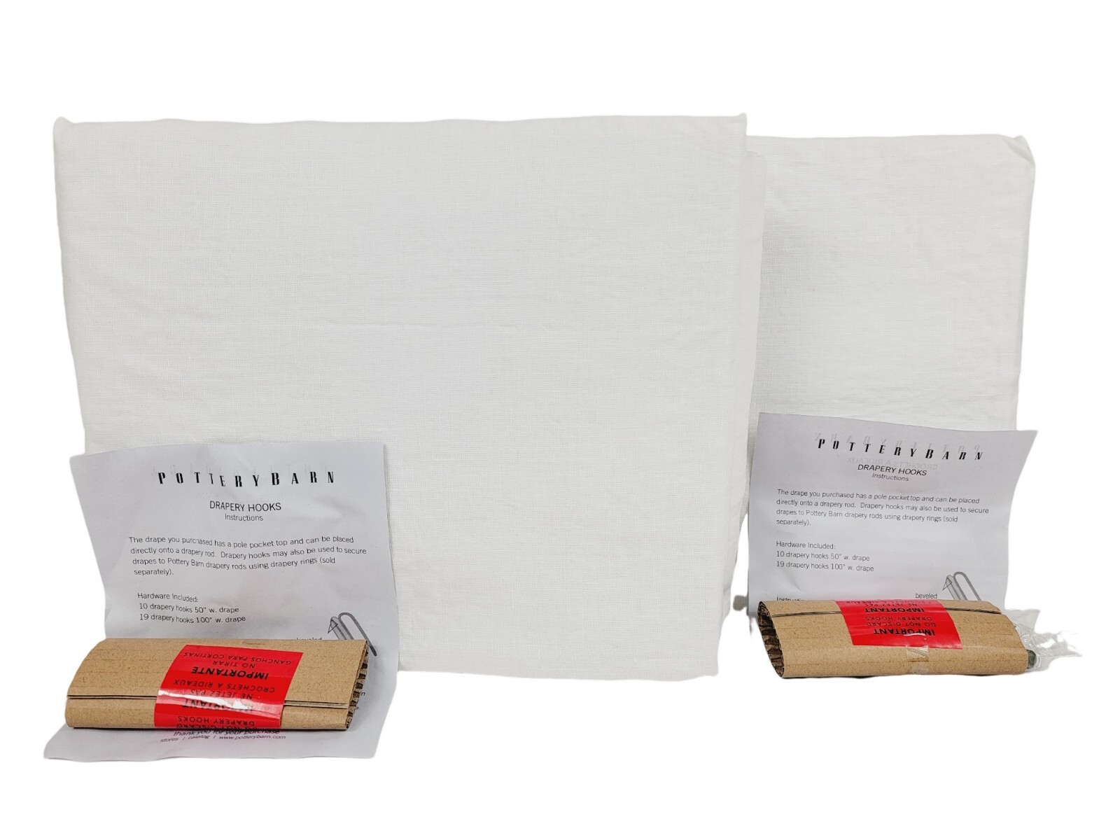 S/2 Pottery Barn Classic Belgian Flax Linen Cotton Lined Drapes White 50x 84″