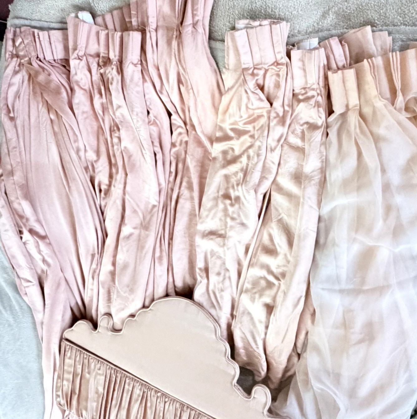 Window Cornice Satin & Silk with Matching Custom Peach Drapery 9 Pieces Total