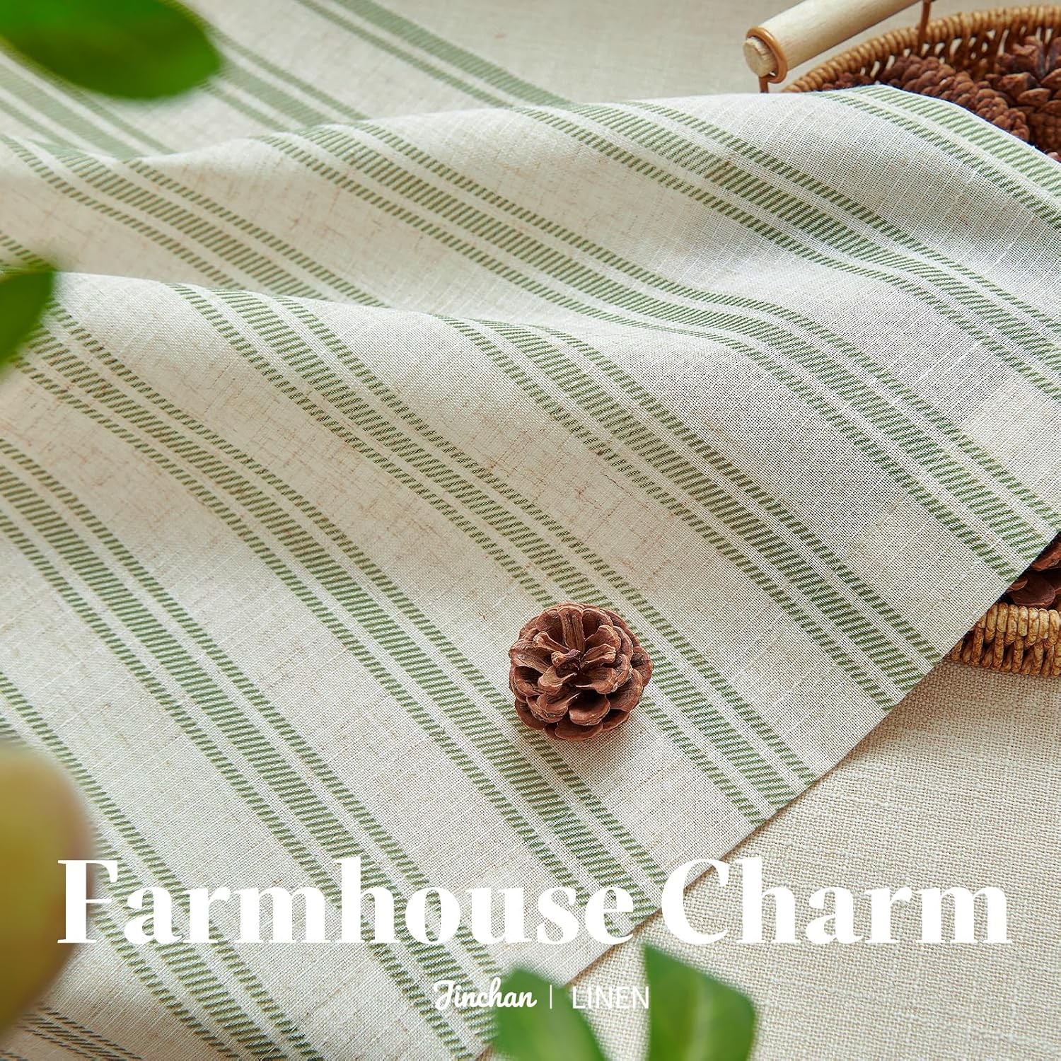 Striped Linen Kitchen Curtains 24 Inch Cafe Tier Curtains Balanced Stripe