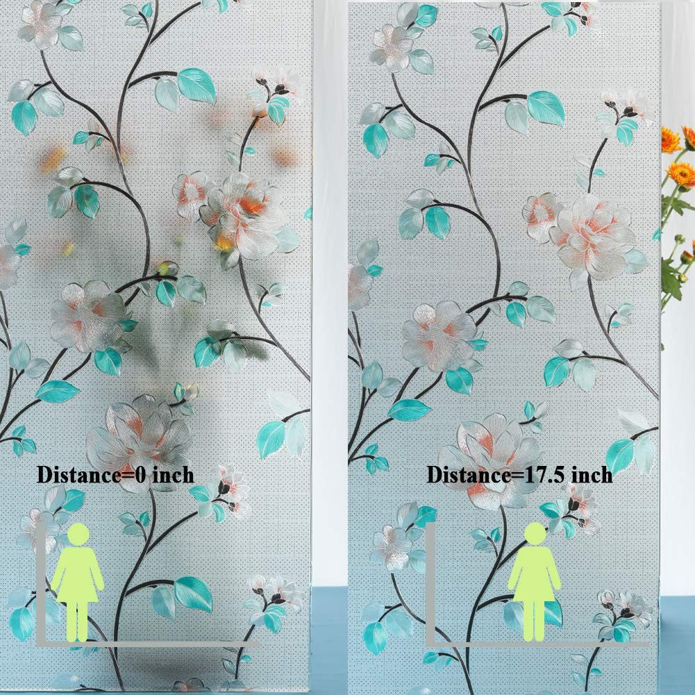 Decorative Window Film Flower, Static Cling Glass Door Privacy Film Non-Adhes…