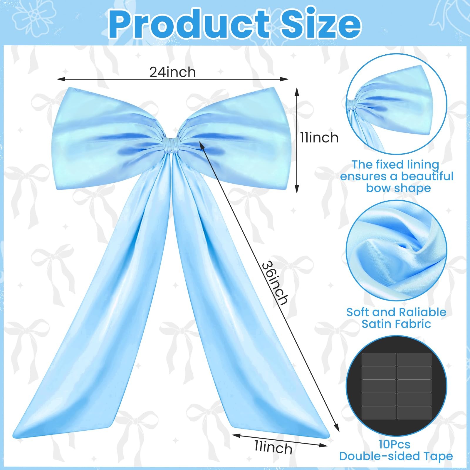 24×36 Inch Giant Sky Blue Bow Decor Big Wall Ribbon Coquette Backdrop