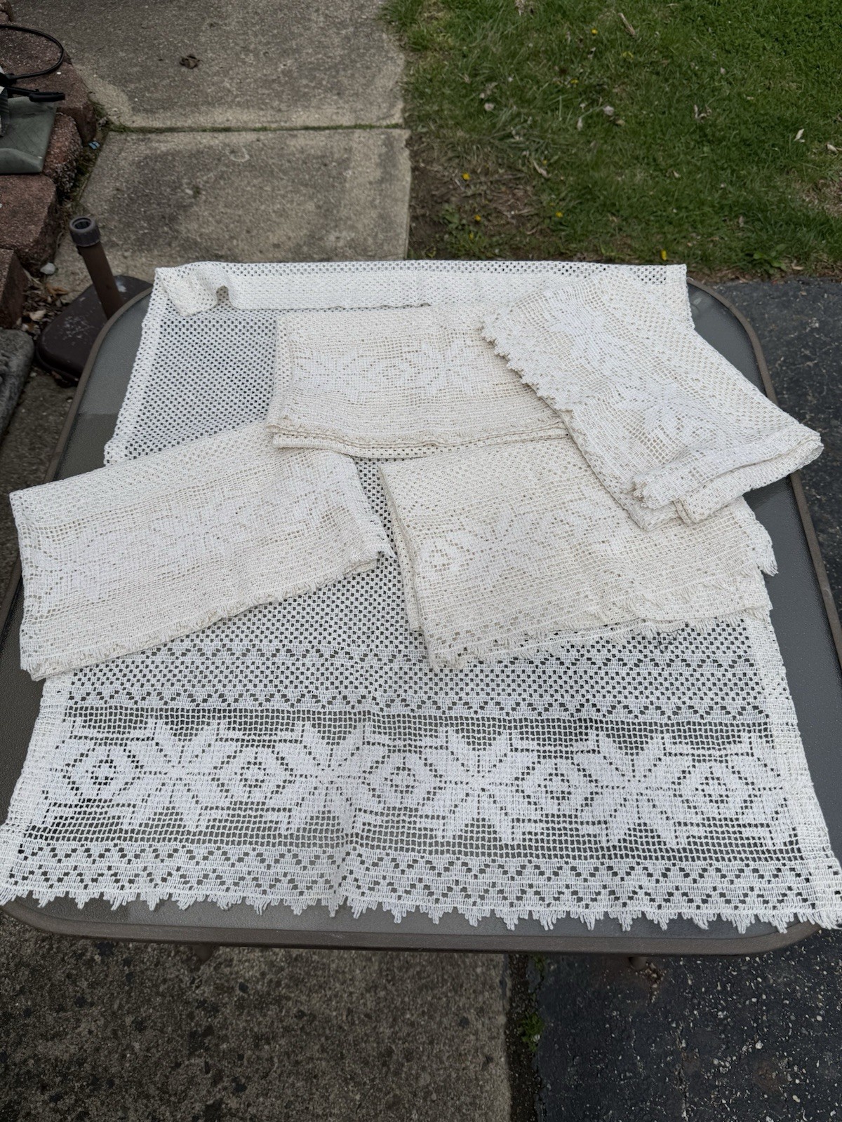 Off White Crochet Lace Kitchen Curtain Valance Tier Swag Vintage Cafe Panel X5
