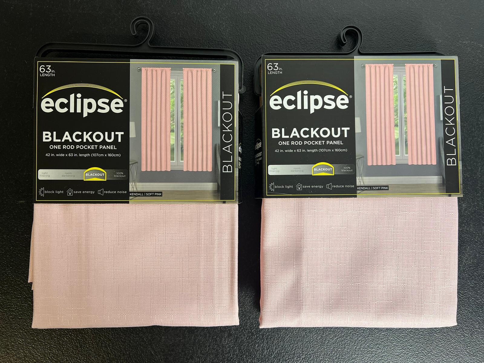 Lot Of 2 Eclipse Blackout One Rod Pocket Panel Soft Pink 42 x 63 in ThermaBack