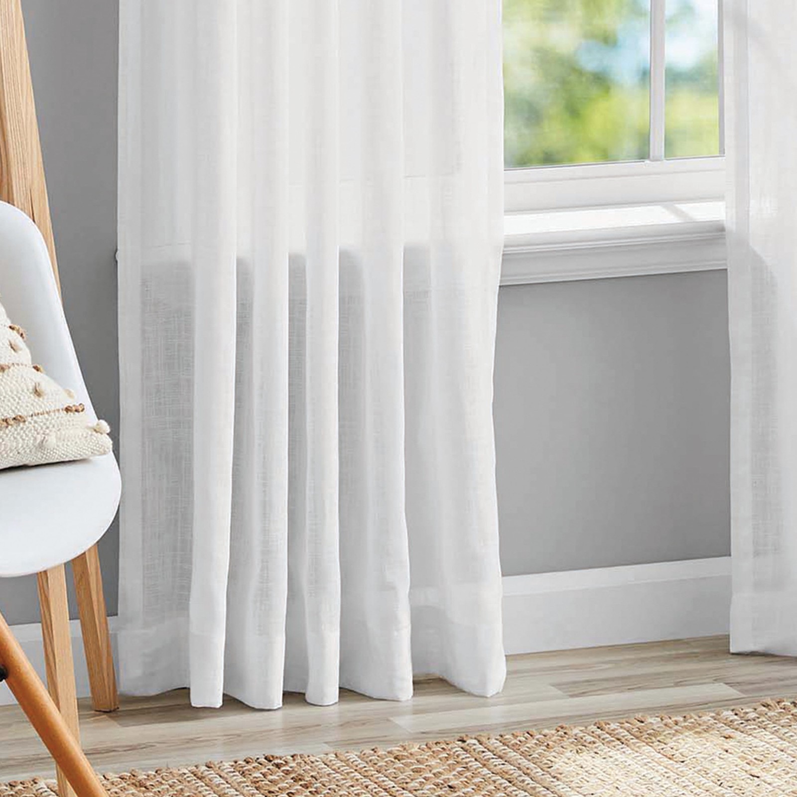 100% Cotton Indoor Sheer Rod Pocket Single Curtain Panel , White , 50″ W x 63″L