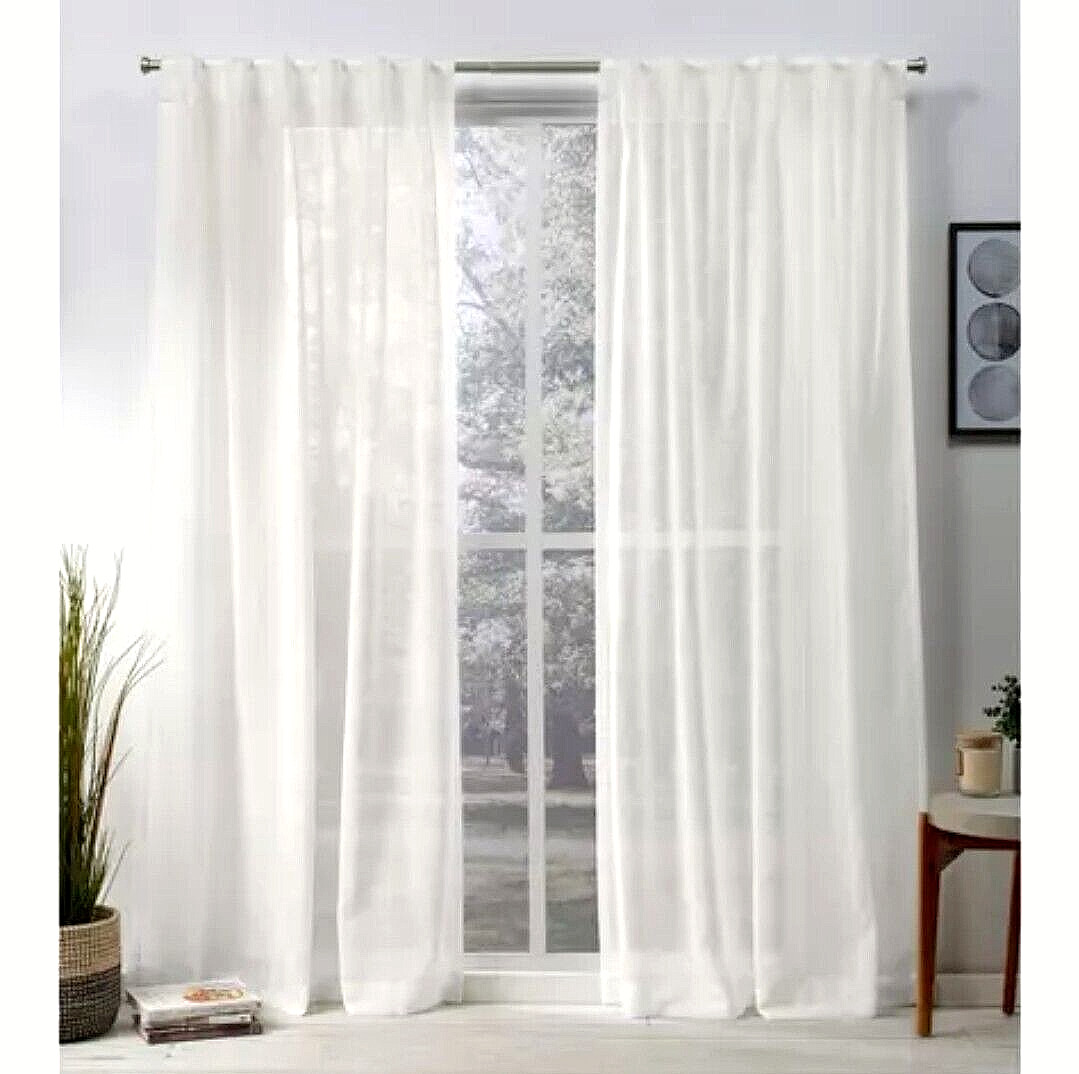 1 Pair 50×108 Belgian Textured Sheer Curtain Panels Ivory Exclusive Home