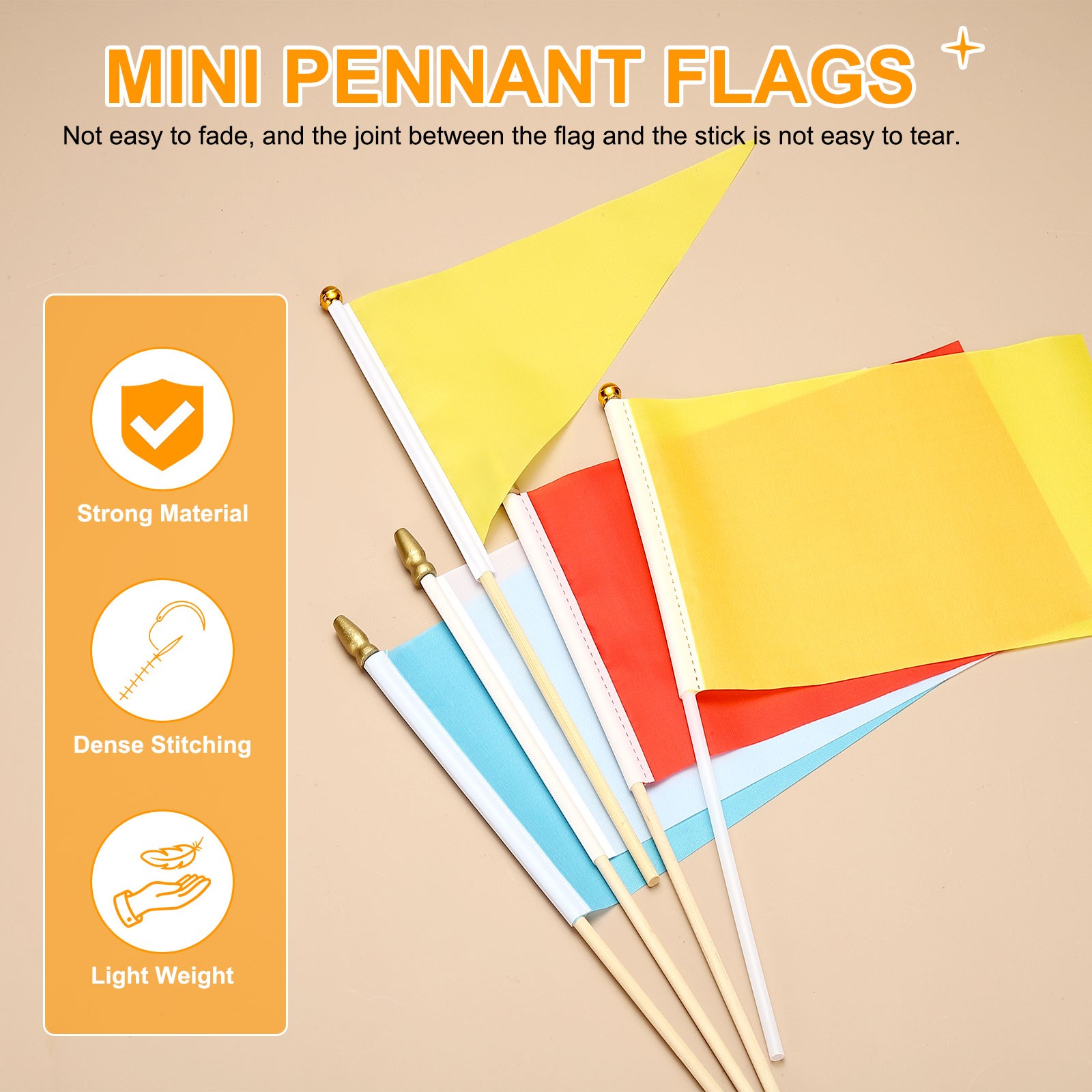 8×3 Inch Orange Blank Stick Flag, 12Pcs Solid Color Flag on Stick