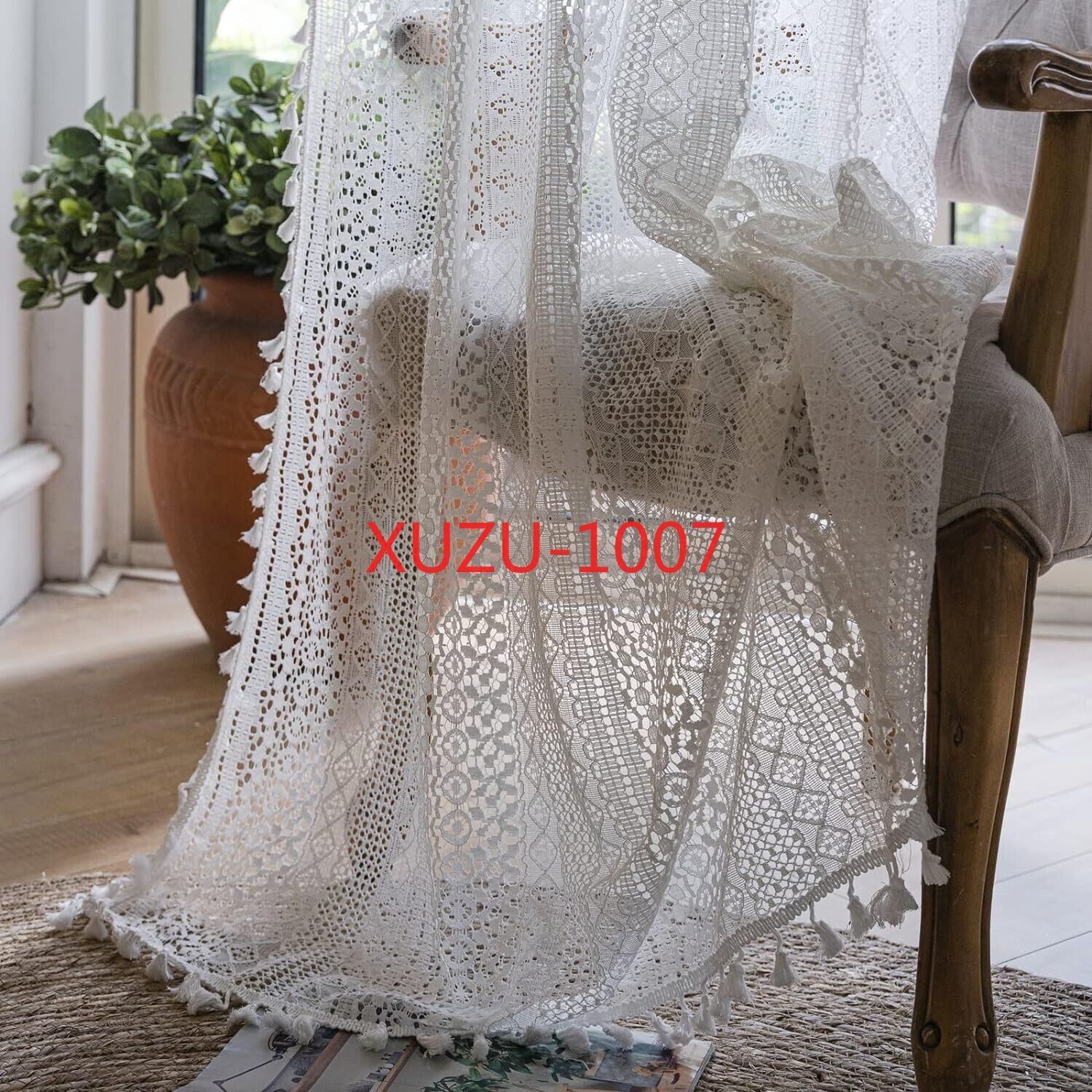 Crochet Lace Curtain Panels Window Drapes Bedroom Living Room Rod Pocket Rustic