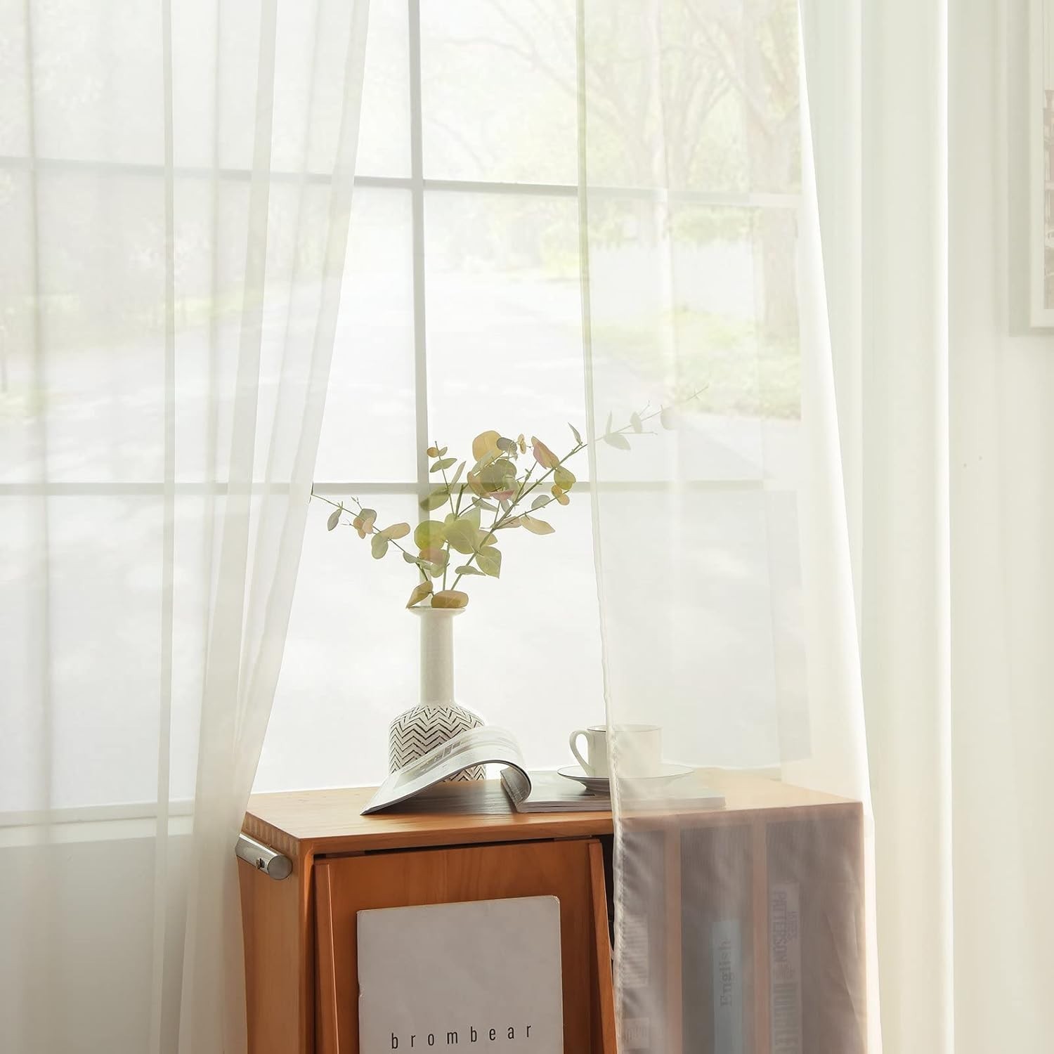 Solid Sheer Rod Pocket Curtain Voile Draperies 2 Panels White Beige Black Gre…