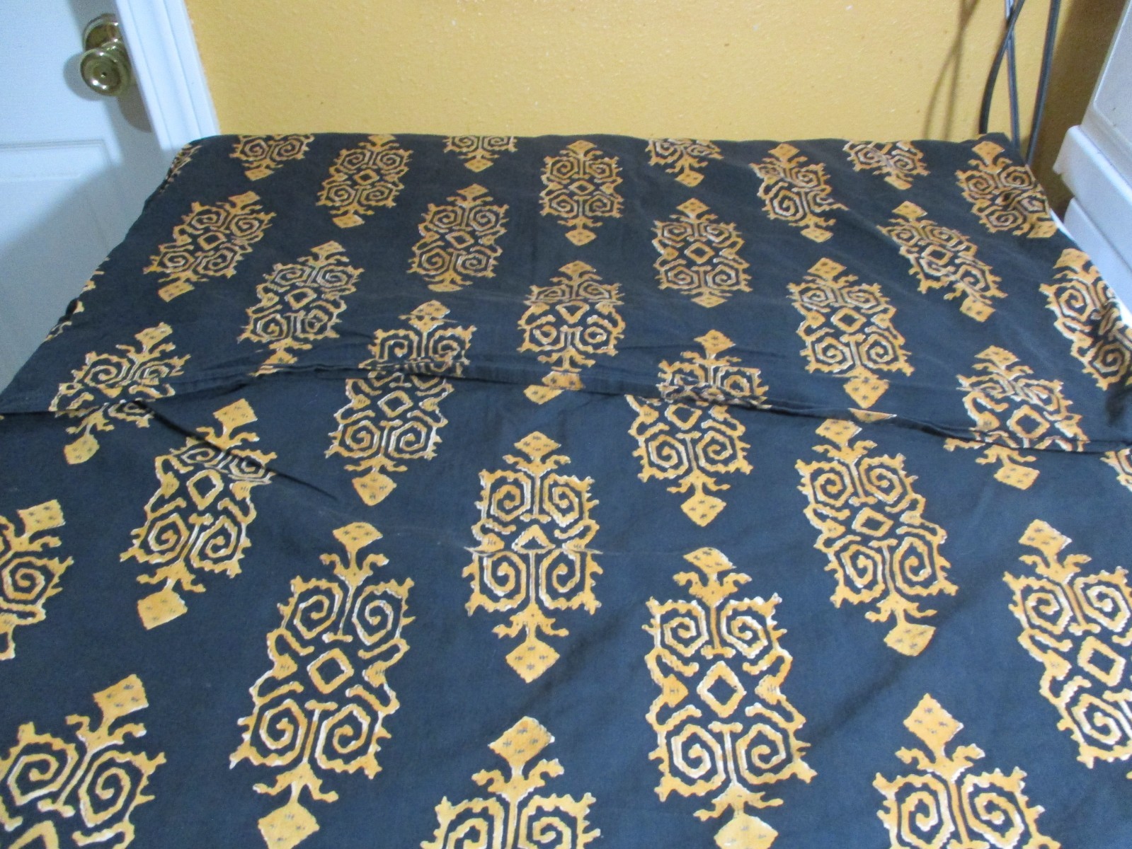 1-Saffron Marigold Block Print Navy & Gold Cotton Pillow 25″ xX 25″