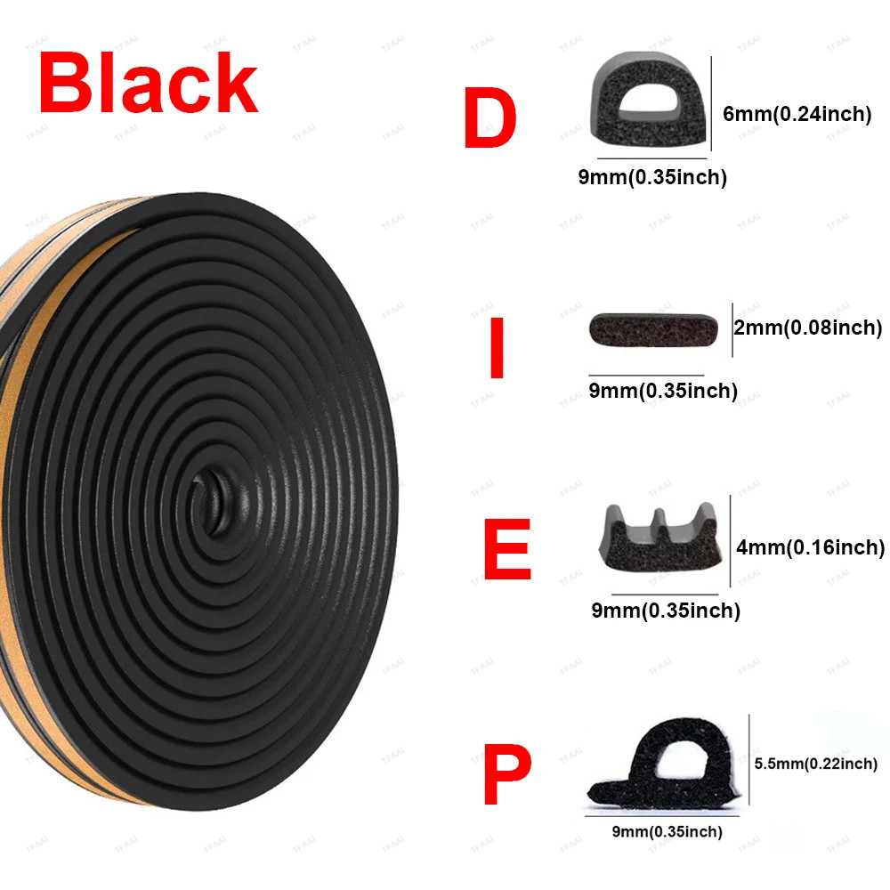 5M/10M DIEP Shape Window Seal Strip 4 Colors Self-Adhesive Rubber Weather Stripp