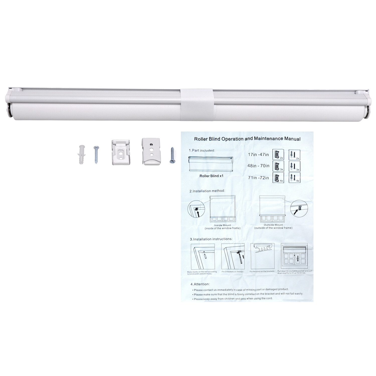 72″ Length Cordless Roller Shades Window Light Filtering Through ALL Width Size