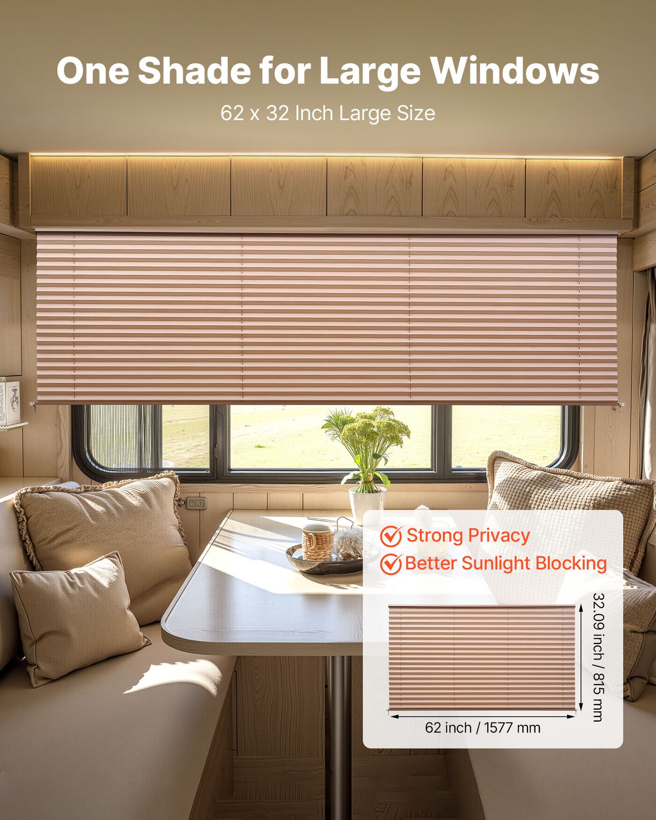 VEVOR RV Blinds RV Pleated Shades 62 in x 32 in for Camper and Travel Trailer