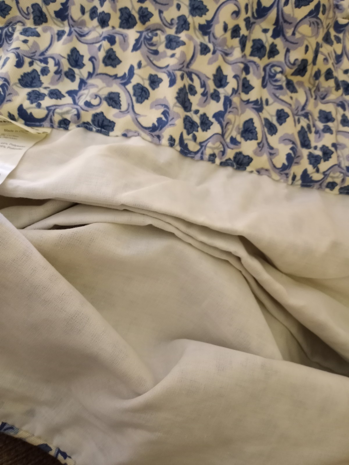 2) Vtg Waverly Blue & White Leaf & Vine Valances Cotton 80×20 Scallop Balloon