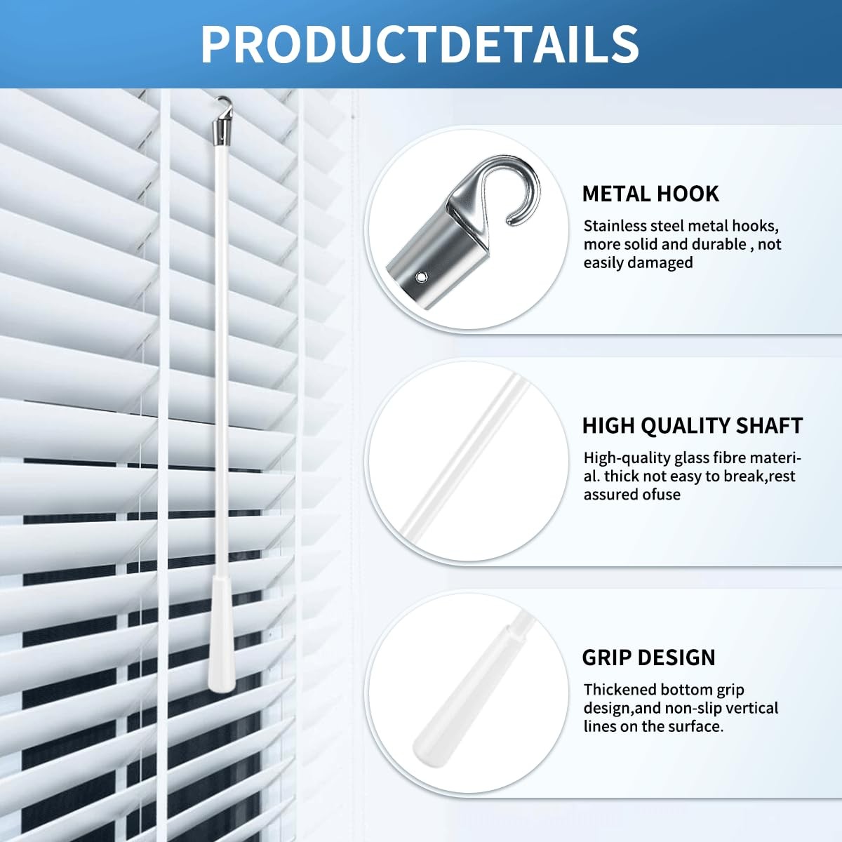 Quadafy 2 Pack 12 inch Blind Wand, Vertical Blinds One Size, 12 Inch